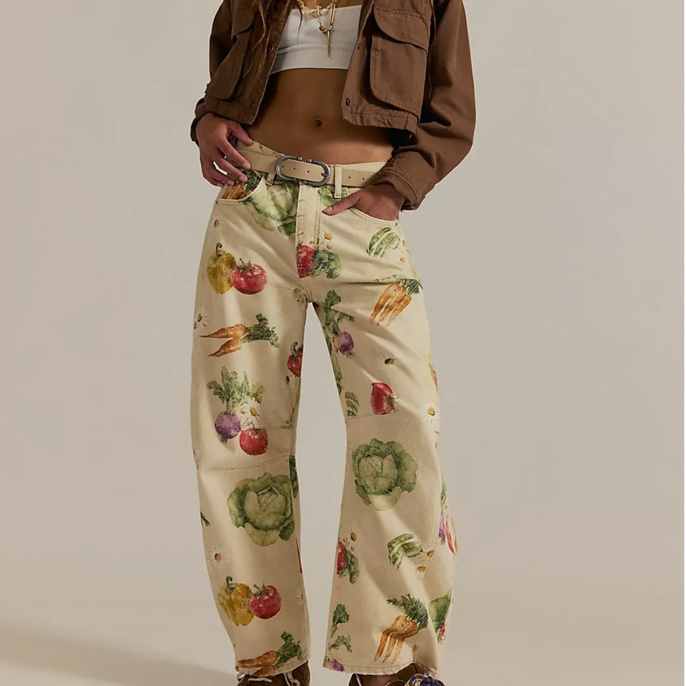 We The Free Good Luck Printed Barrel Jeans Garden Combo